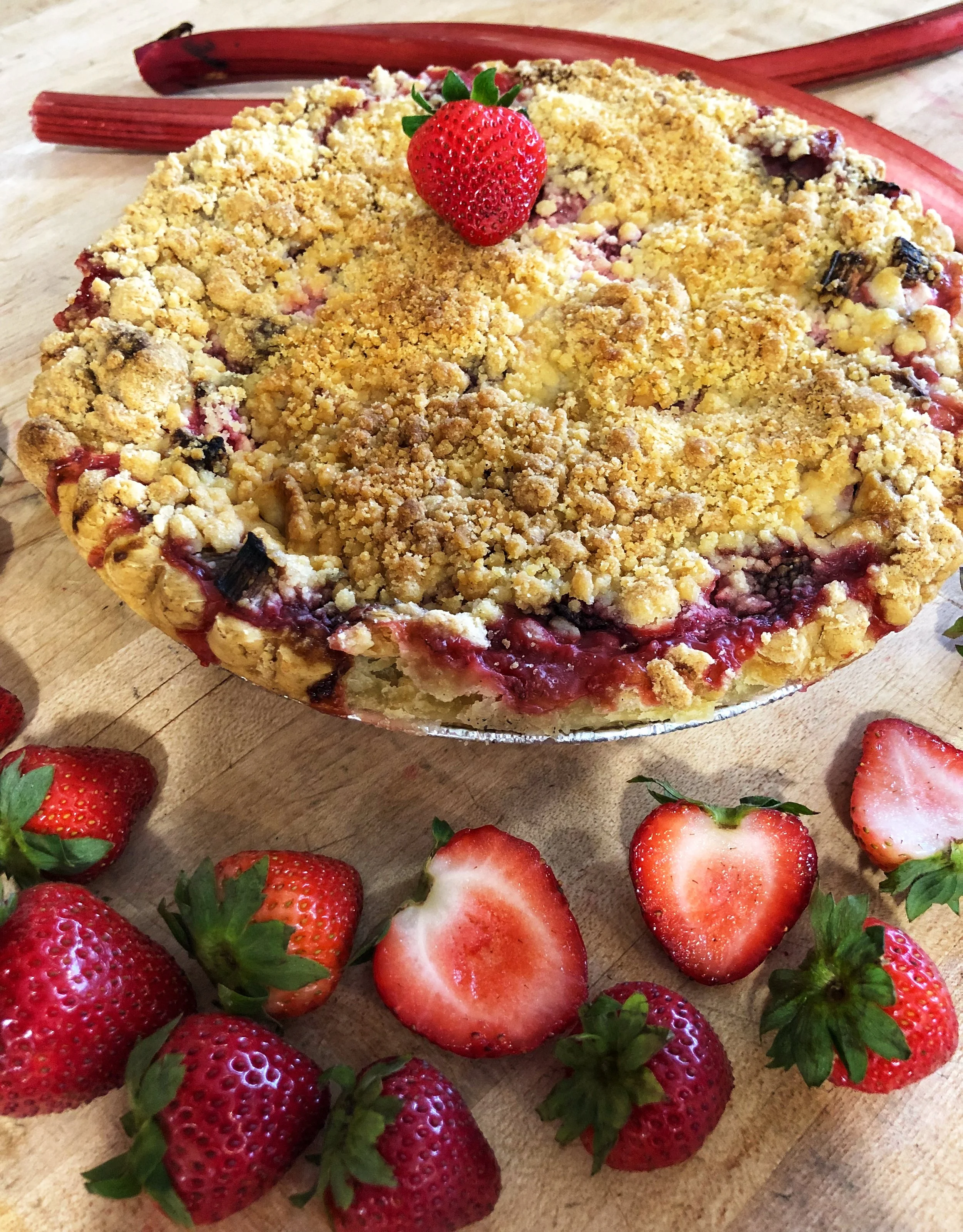 Strawberry and rhubarb pie made with fresh, locally grown strawberries and rhubarb!