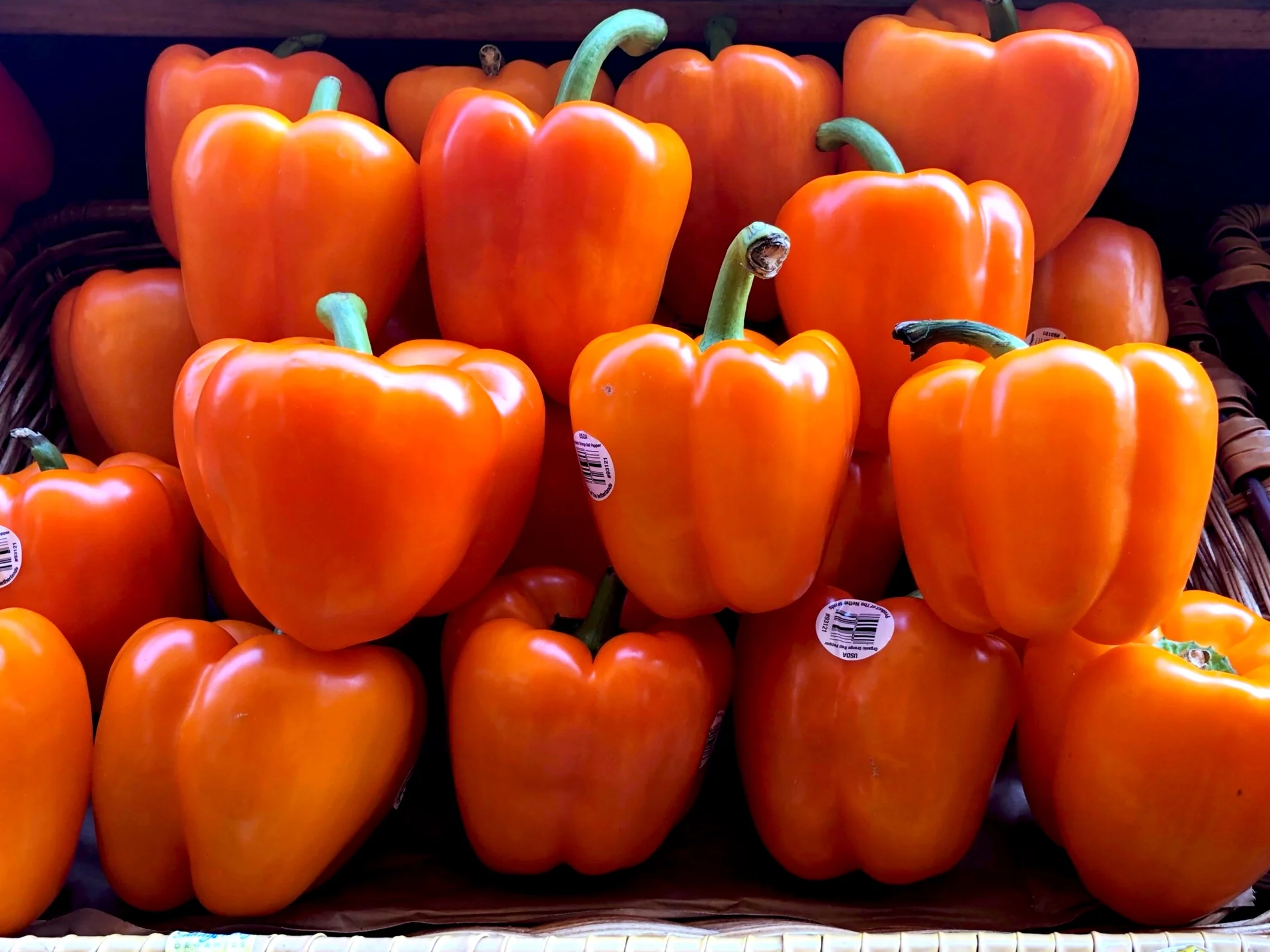 Organic orange peppers at Russo’s.