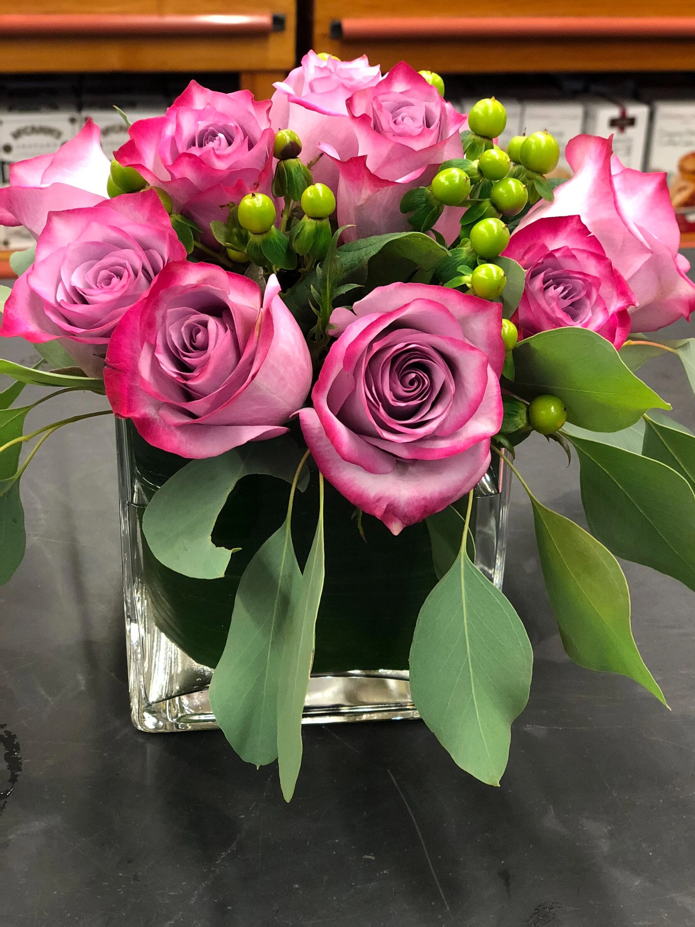 This light purple rose arrangement may be our favorite!