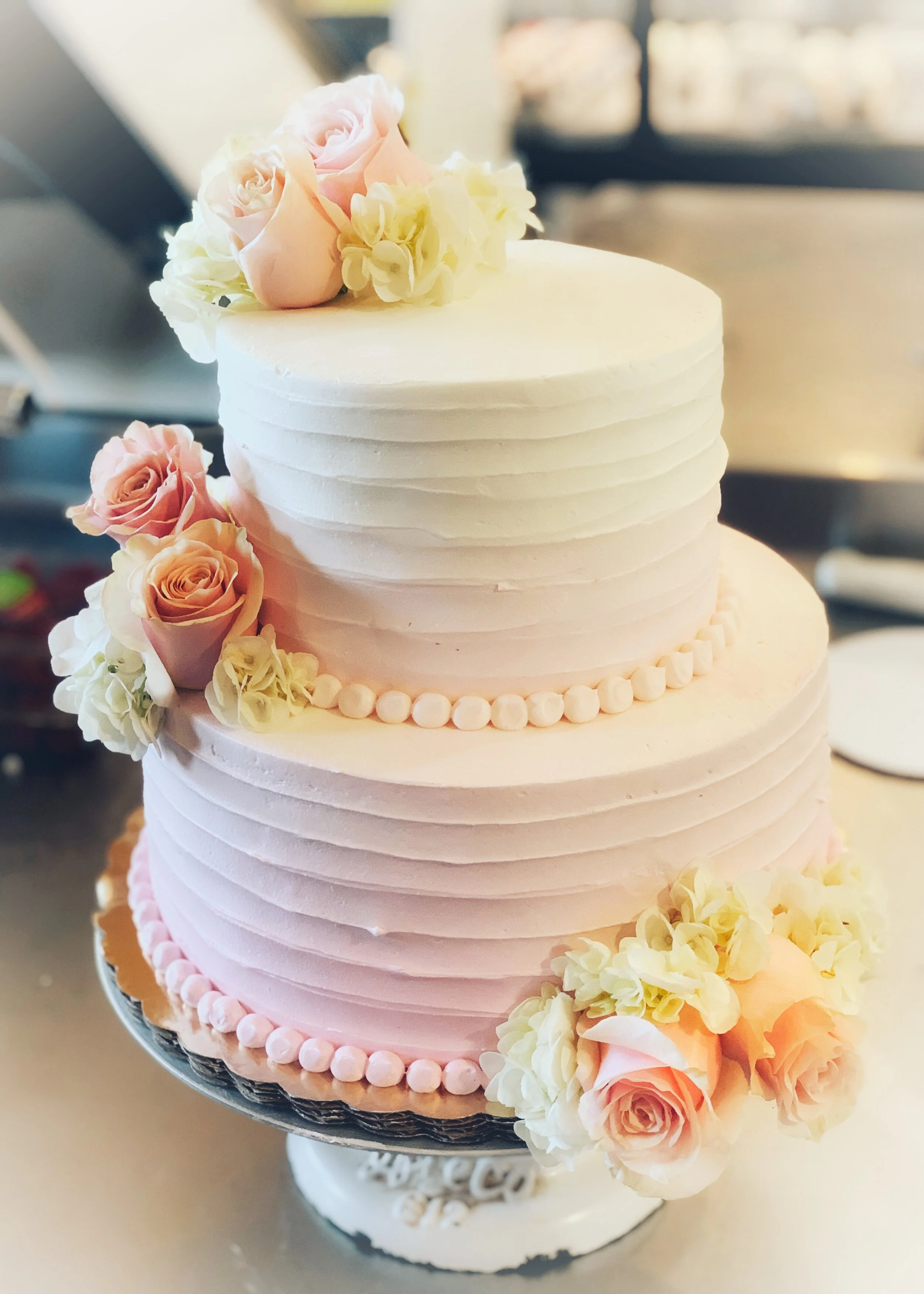 Our baker made this beautiful cake for our friends’ (socially distant) wedding. Congratulations to the beautiful couple!