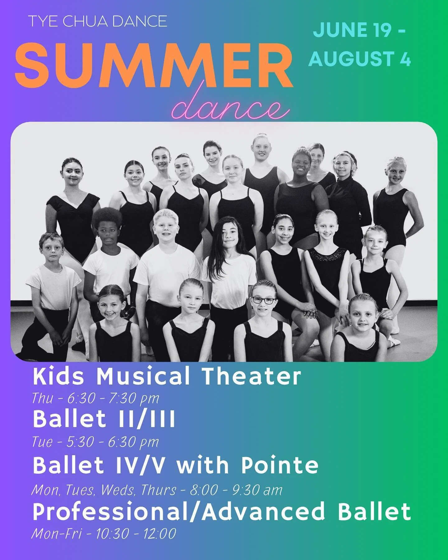 It's here! It's here!  Summer Session registration is OPEN!  Whether you're looking to keep active or want to boost your technique and artistry, we have some awesome classes for you!

Keep in mind:

🔹Class sizes are kept small so we can give each da