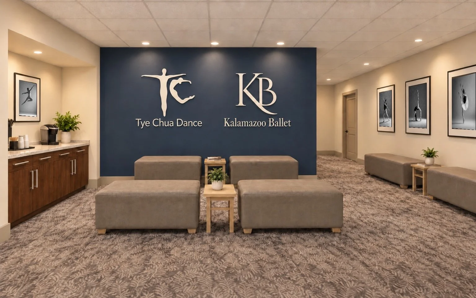 Concept rendering of the shared Tye Chua Dance and Kalamazoo Ballet lobby and reception area