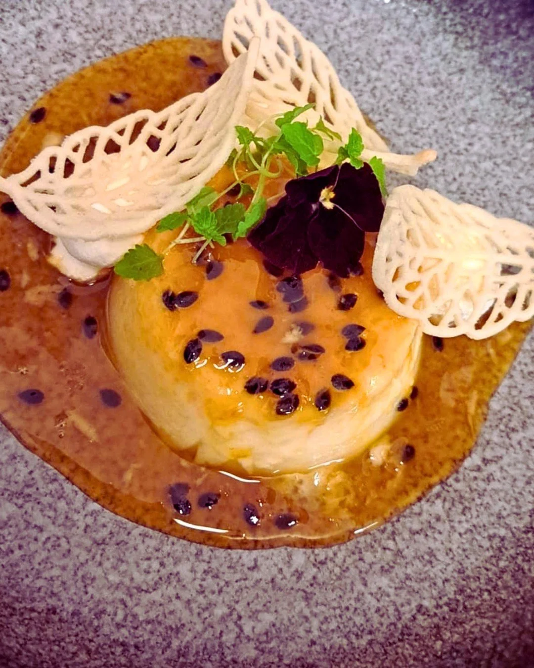 When life gives you coconuts&hellip;🥥 

Our coconut &amp; passionfruit cr&egrave;me caramel brings a tropical twist to a classic finish. Served with light chantilly cream and a crisp almond tuile for that perfect snap.

#gambaglasgow #glasgowfood #g