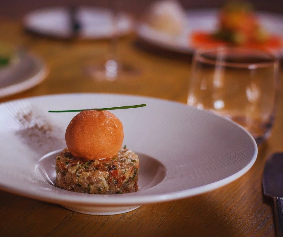 Tartare for now! 🐟 

Packed with flavour, our Tartare of Tuna fuses creamy goat's cheese, spring onion, sun blush tomatoes and a refreshing Bloody Mary sorbet for a dish that's as striking as it is delicious.

Website link in bio @gambaglasgow ☎️ 01
