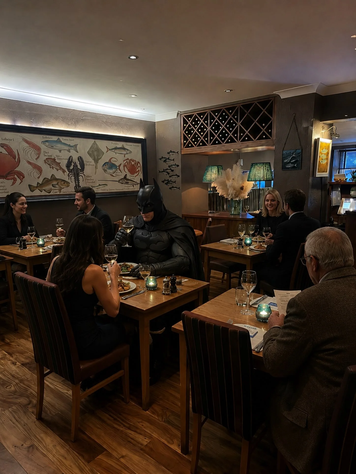 Just another night at Gamba&hellip; 🦇🍤🍷

We knew Batman was filming nearby, but we didn&rsquo;t expect him to pop in for dinner. 😂

Even Gotham&rsquo;s finest knows where to find good seafood. 🐟🦇

#GambaGlasgow #Batman #Glasgow #Seafood #Gotham