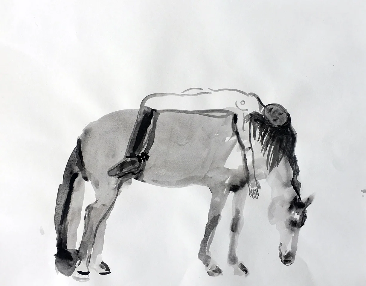 Ophelia in Spurs (1) 2018 flashe on paper, 16x20 inches