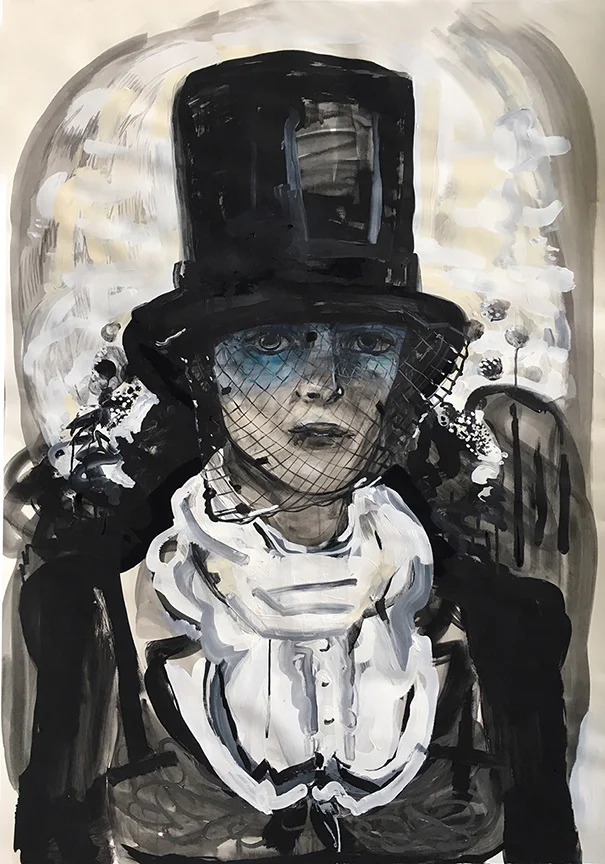 Widow V.5 (blue veil ), flashe on paper, 3x5', 2018