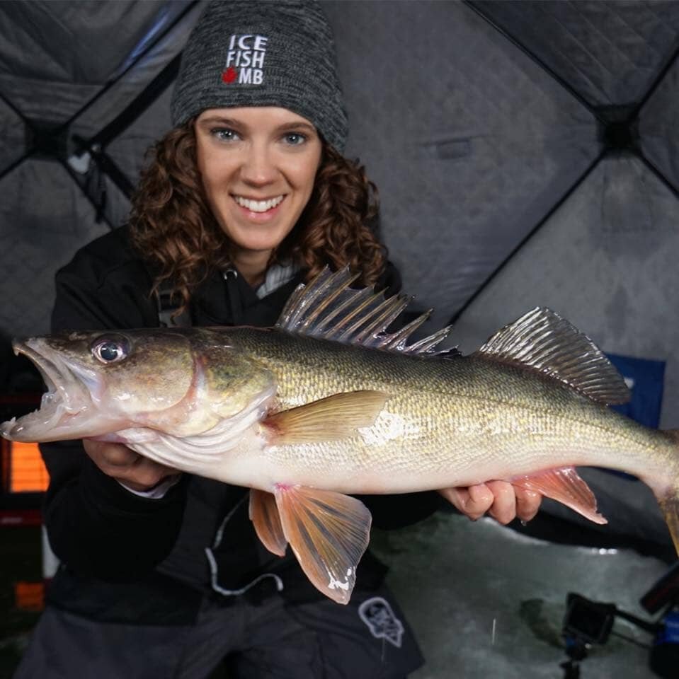 Ana on Ice Big Walleye at Wekusko Falls