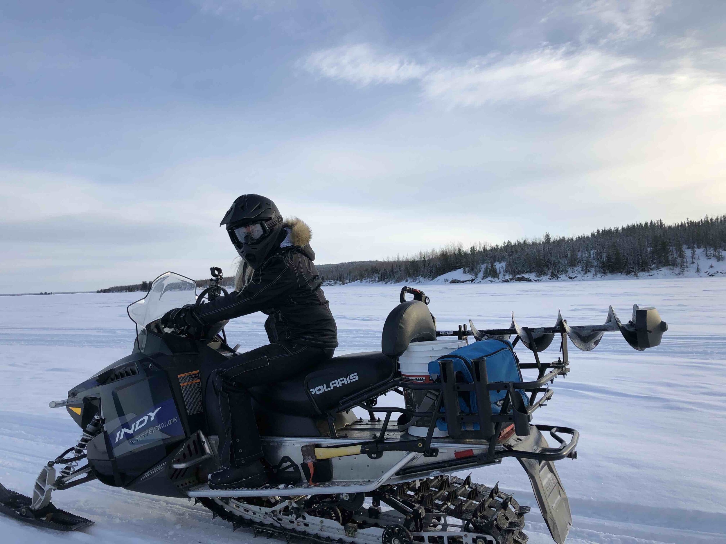 Snowmobiling can be a fun bonus at Wekusko Falls.