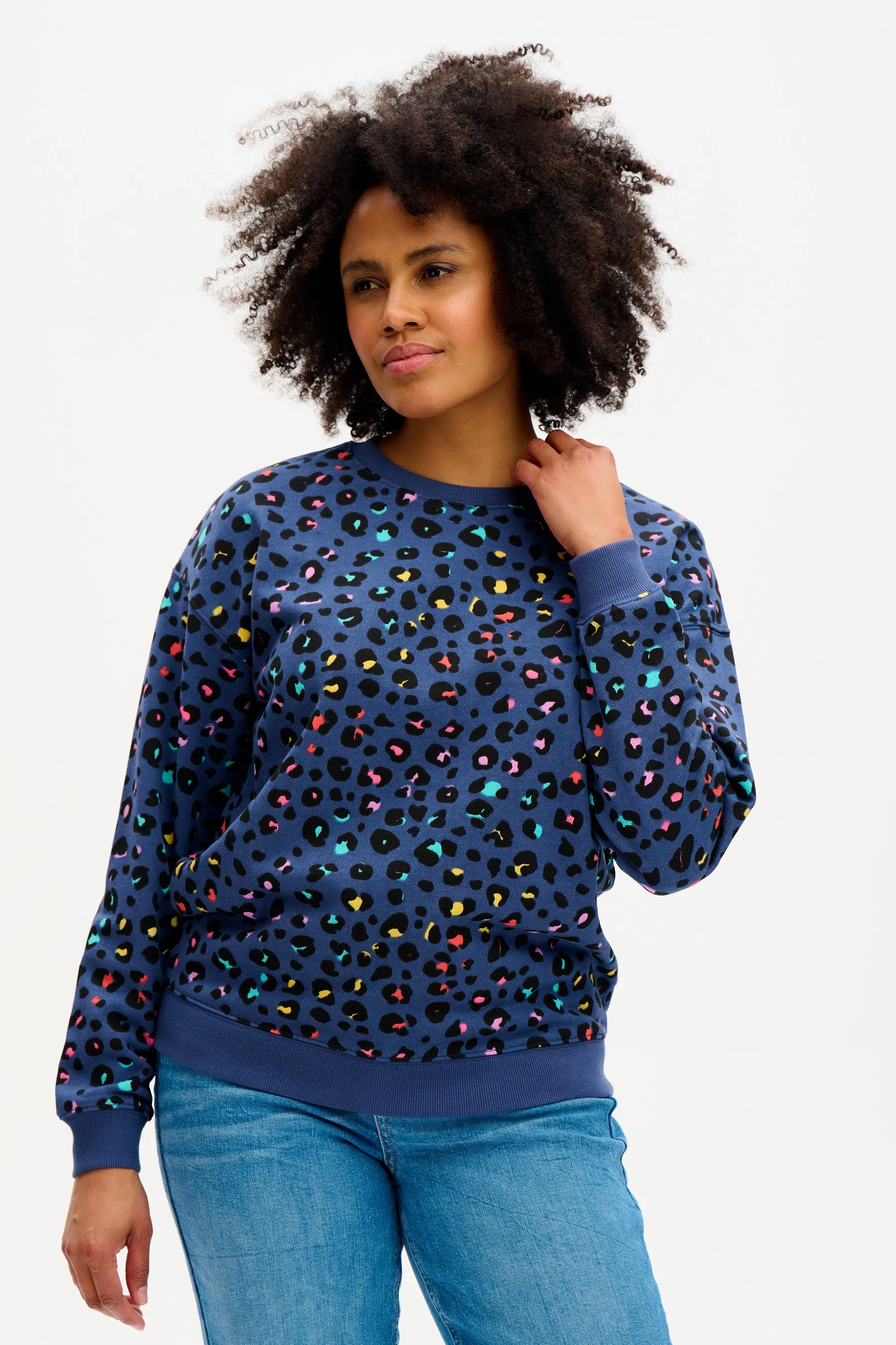 Noah Sweatshirt - Navy Rainbow Leopard 