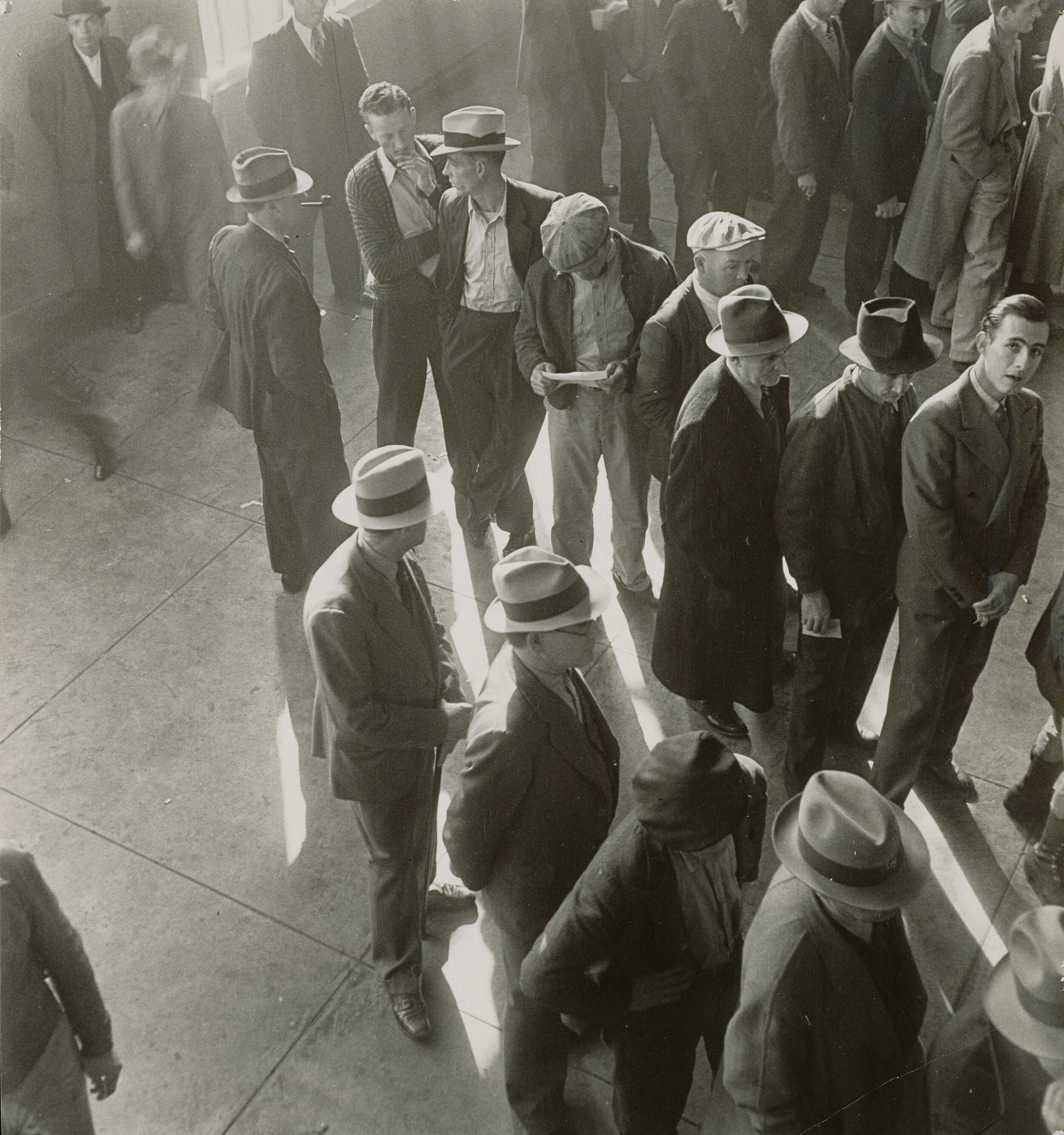 Dorothea Lange, First days of Unemployment Compensation in California, waiting to file claims 1938