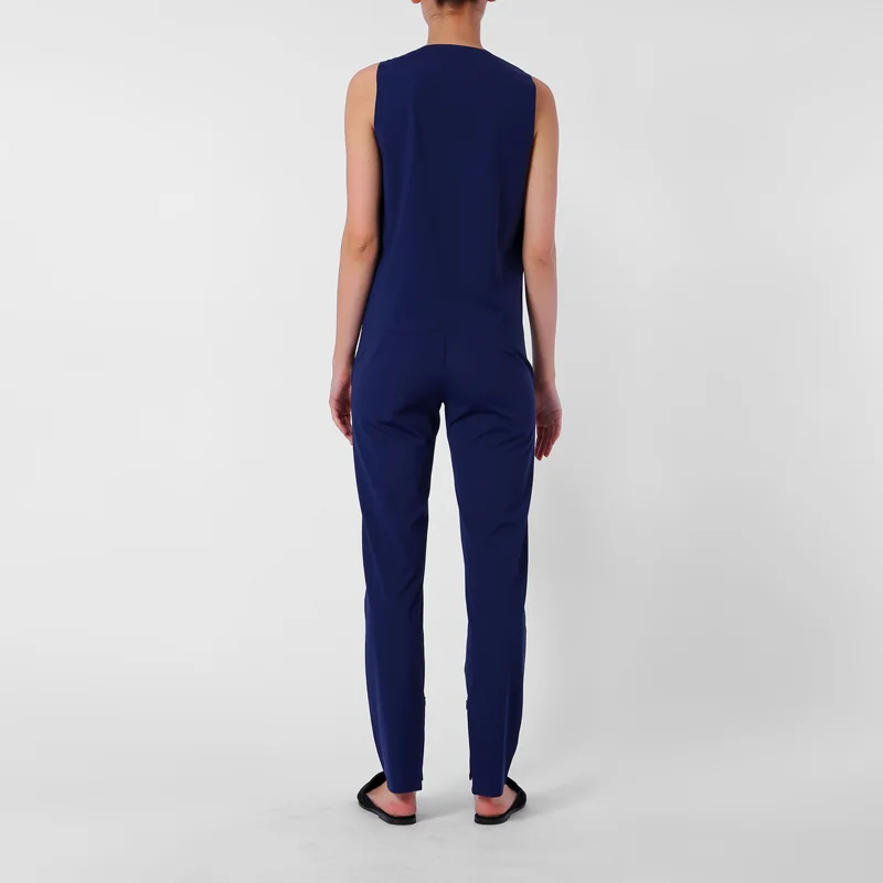 jan n june navy straight pant made from recycled ocean trash product photography