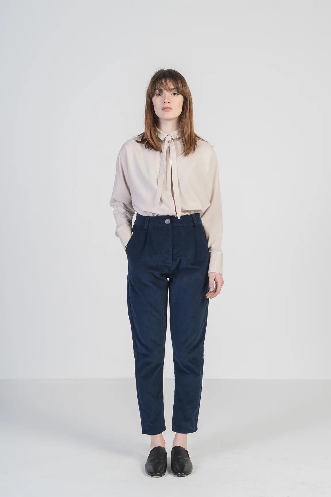 jungle folk navy blue macondo trousers sustainable fashion product photography