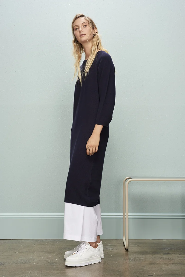 kowtow navy slow pace dress sustainable fashion product photography