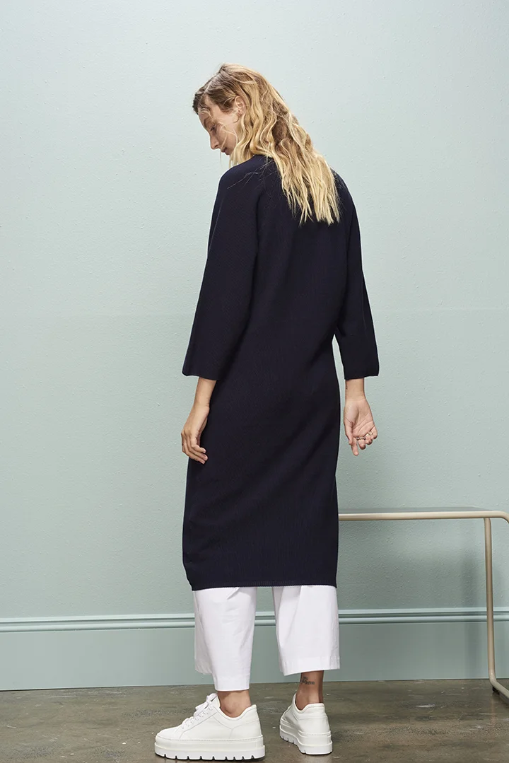 kowtow navy slow pace dress sustainable fashion product photography