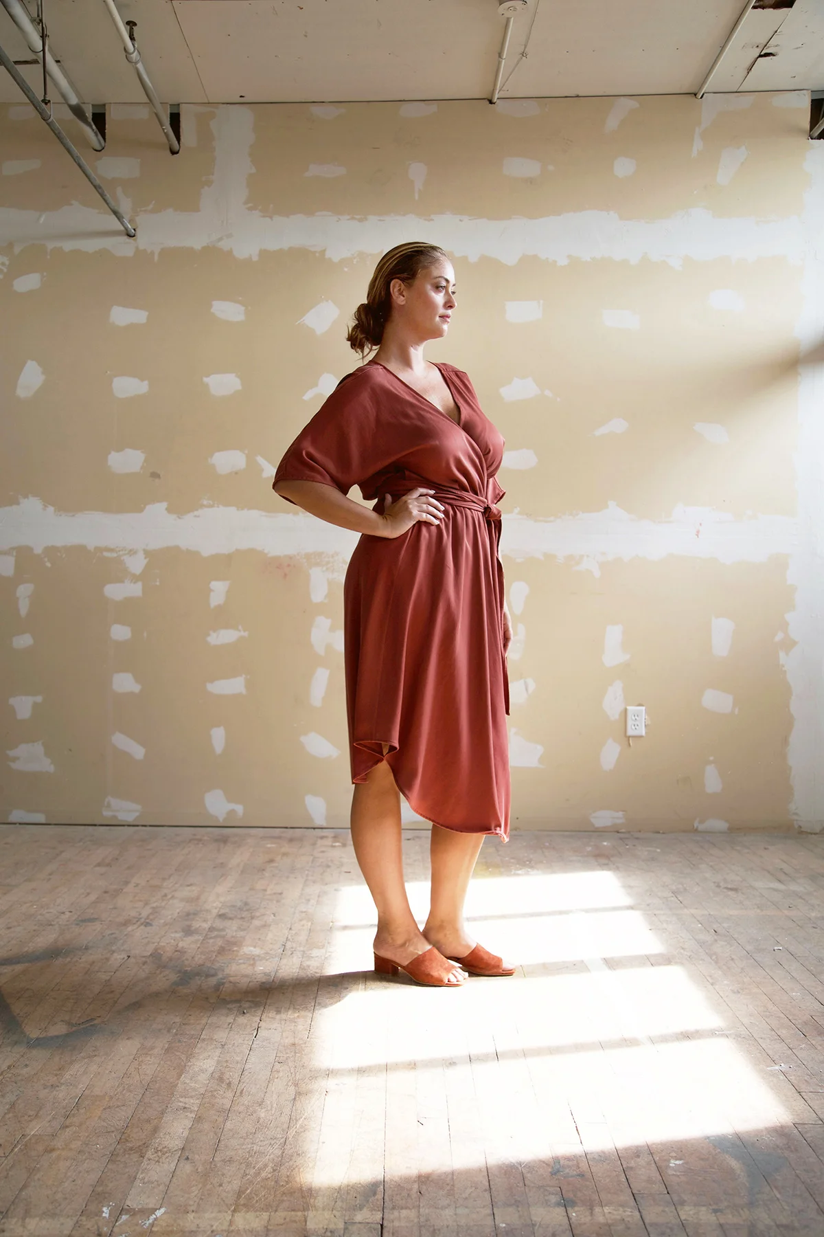 hackwith auburn reversible wrap dress plus product photography
