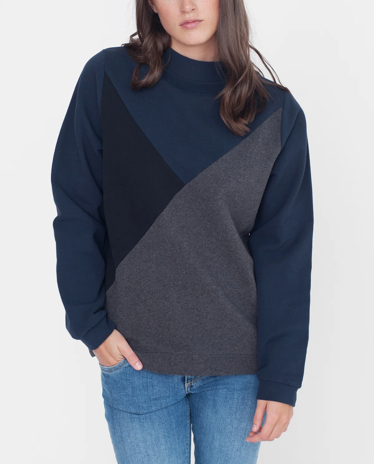 beaumont organic black navy grey sandra sweatshirt product photography