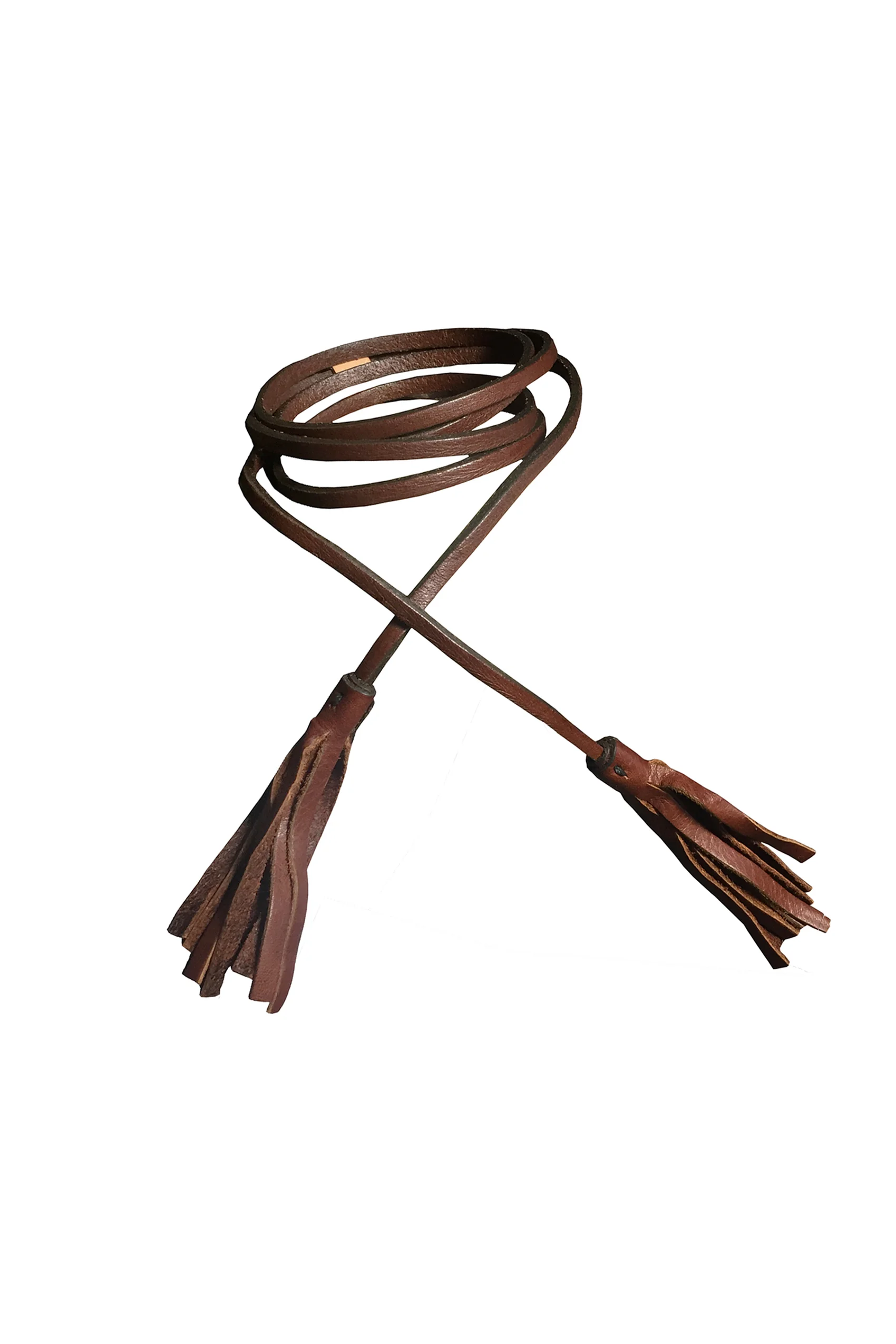 Skinny tassle belt de palma vegetable tanned leather made in USA brown california womens accessories sustainable fashion product photography