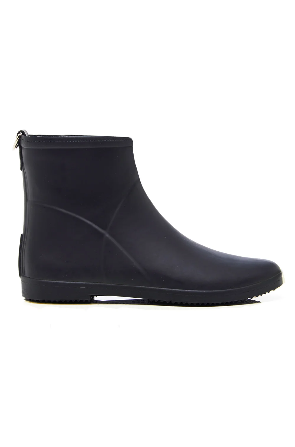 alice and whittles minimalist black ankle rain boot product photography