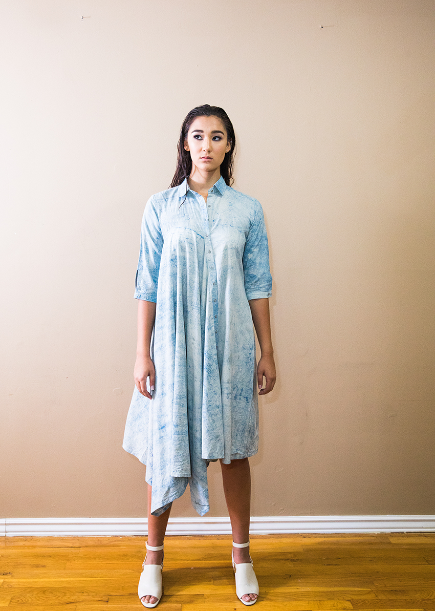 chirag nainani handkerchief dress light blue white batiik product photography