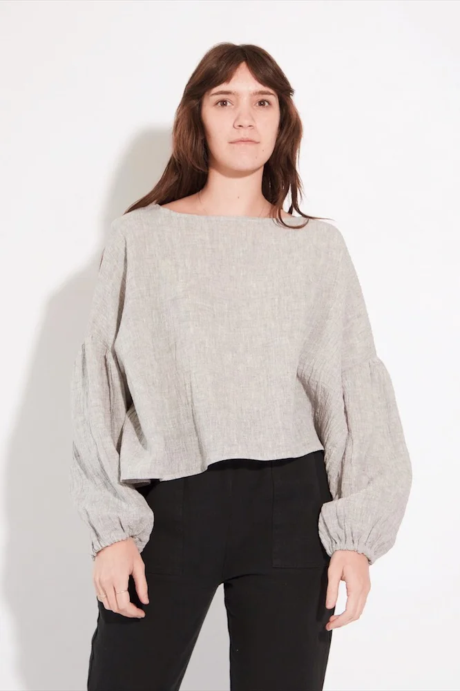 xl plus hackwith linen womens Womens tops sweaters organic linen balloon sleeve top sustainable fashion ecofashion fall wear cozy sweaters workwear casual product photography