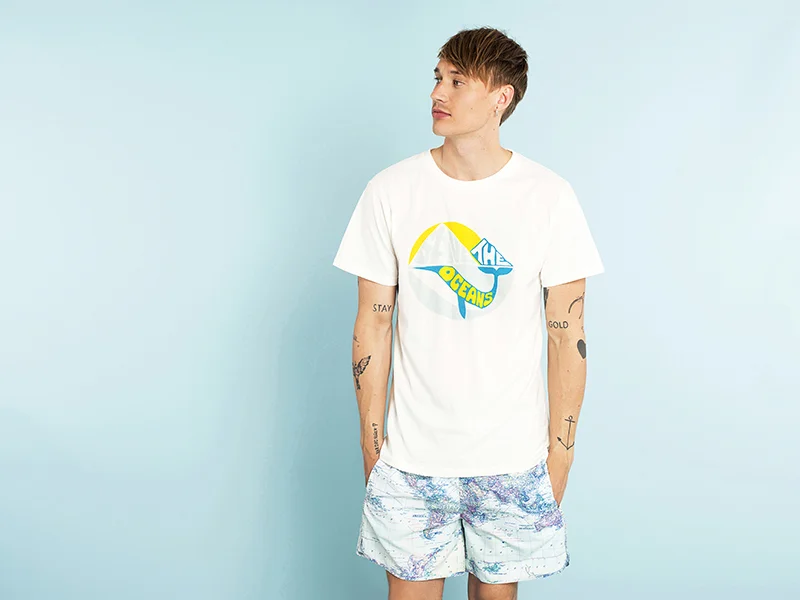 dedicated world map swim shorts product photography