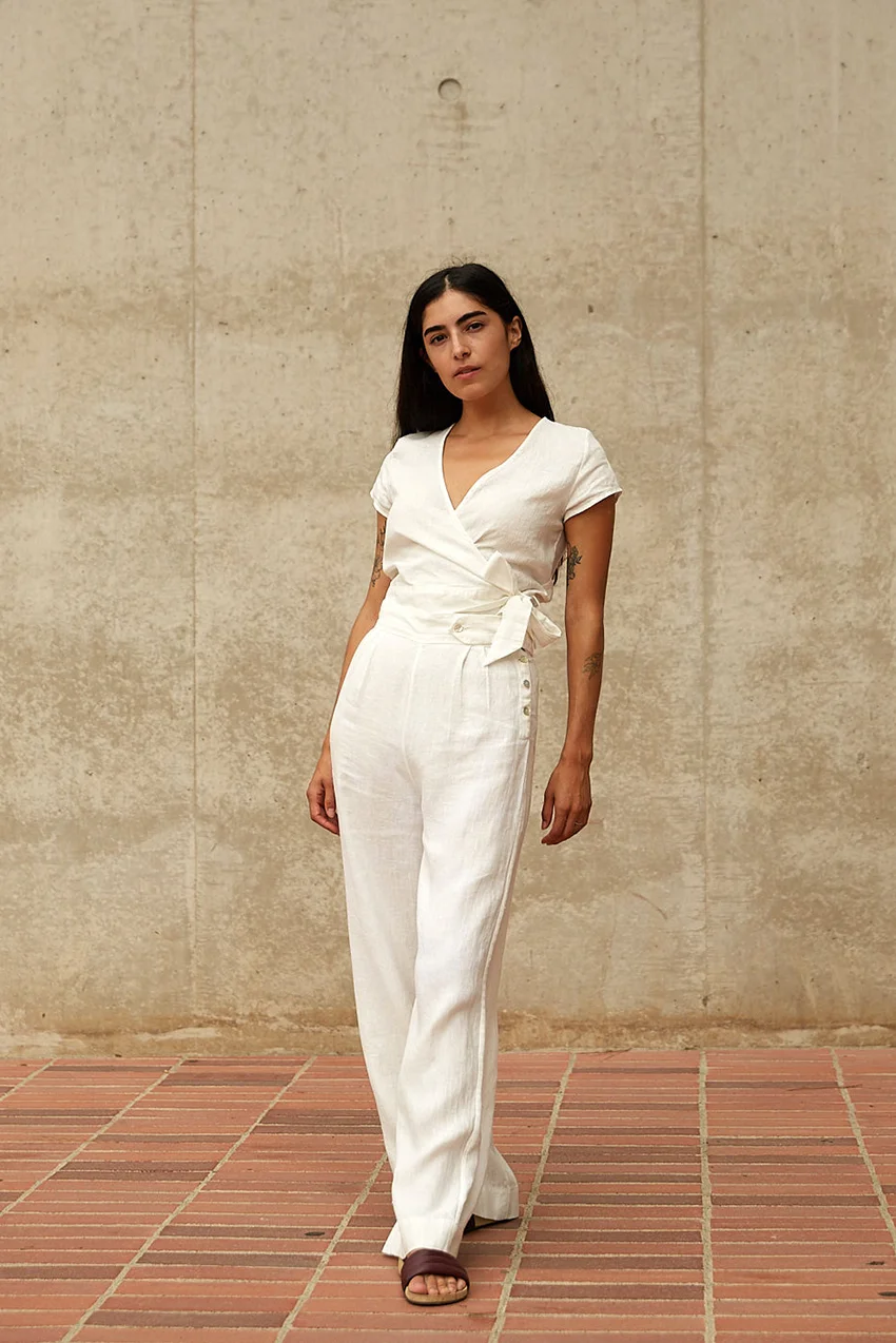 sugar candy mountain hutton pant white linen sustainable fashion product photography