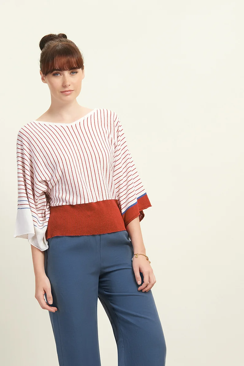 top komodo red stripes blue faa jumper organic linen rust womens Womens t's t 9-5 curves product photography sustainable fashion
