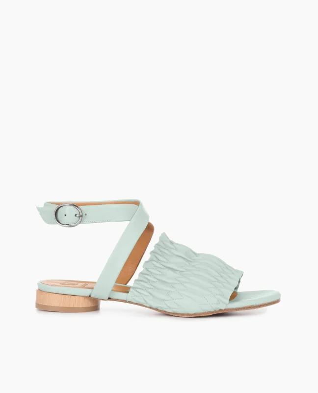 Foxy lady Coclico Leather and wood natur celeste sea foam sandal casual 9-5 cute date night mint pastel flat womens Womens shoes sale mothers day sustainable fashion product photography