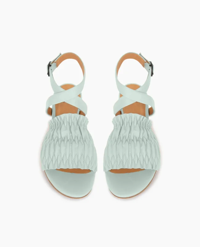 Foxy lady Coclico Leather and wood natur celeste sea foam sandal casual 9-5 cute date night mint pastel flat womens Womens shoes sale mothers day sustainable fashion product photography