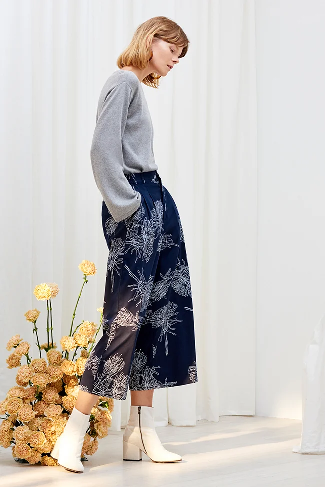 Kowtow Dandelion Culottes navy blue product photography