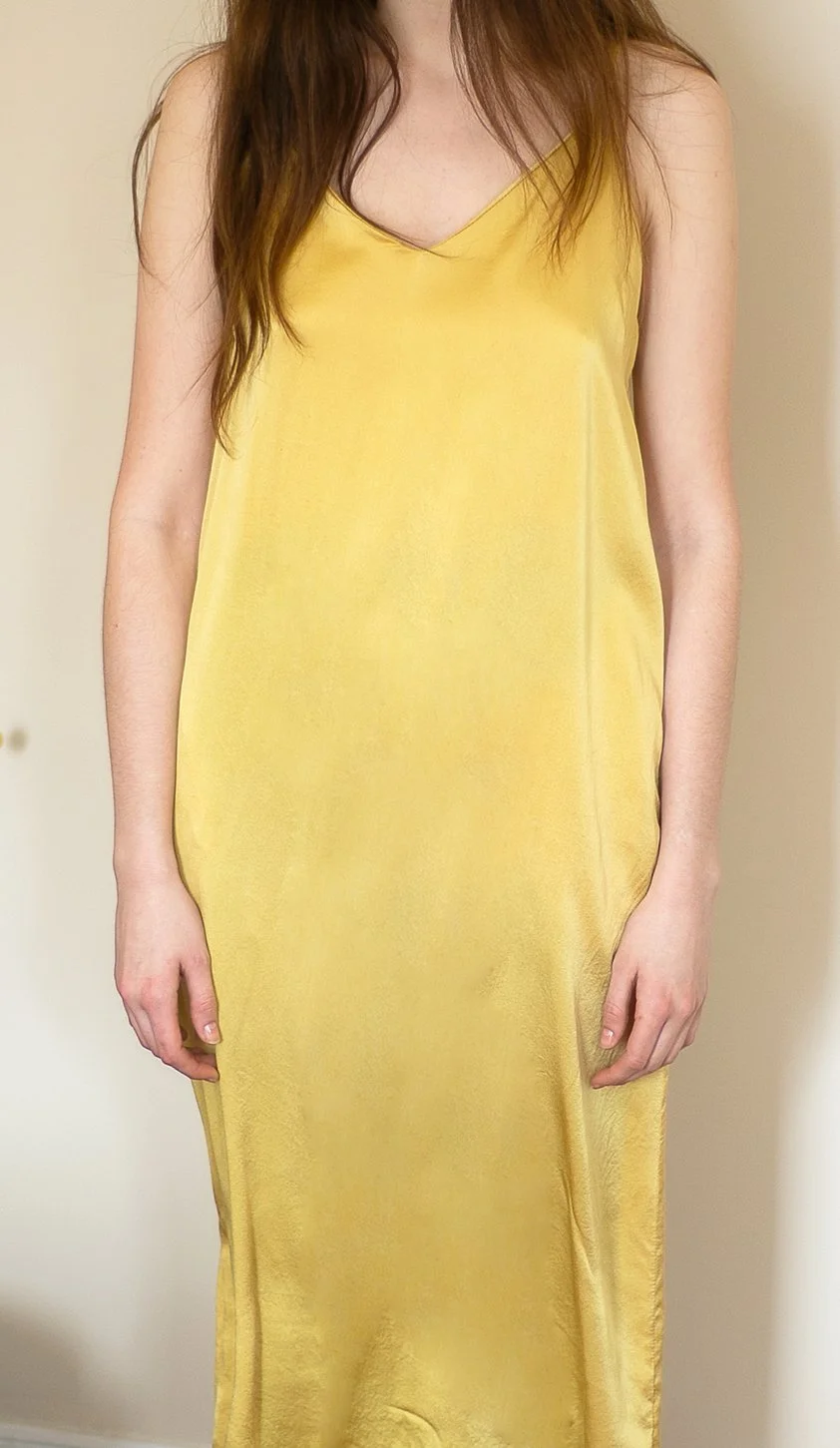 colorant slip dress gold sustainable fashion product photography