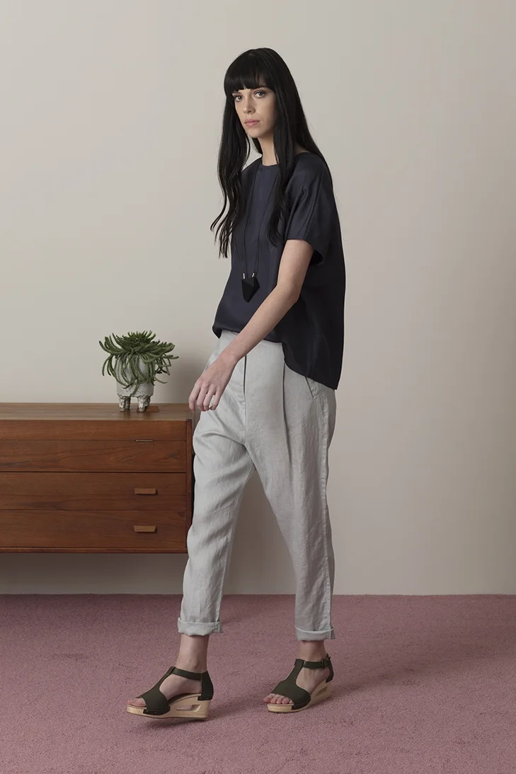 elk lunar grey linen low crotch pants product photography