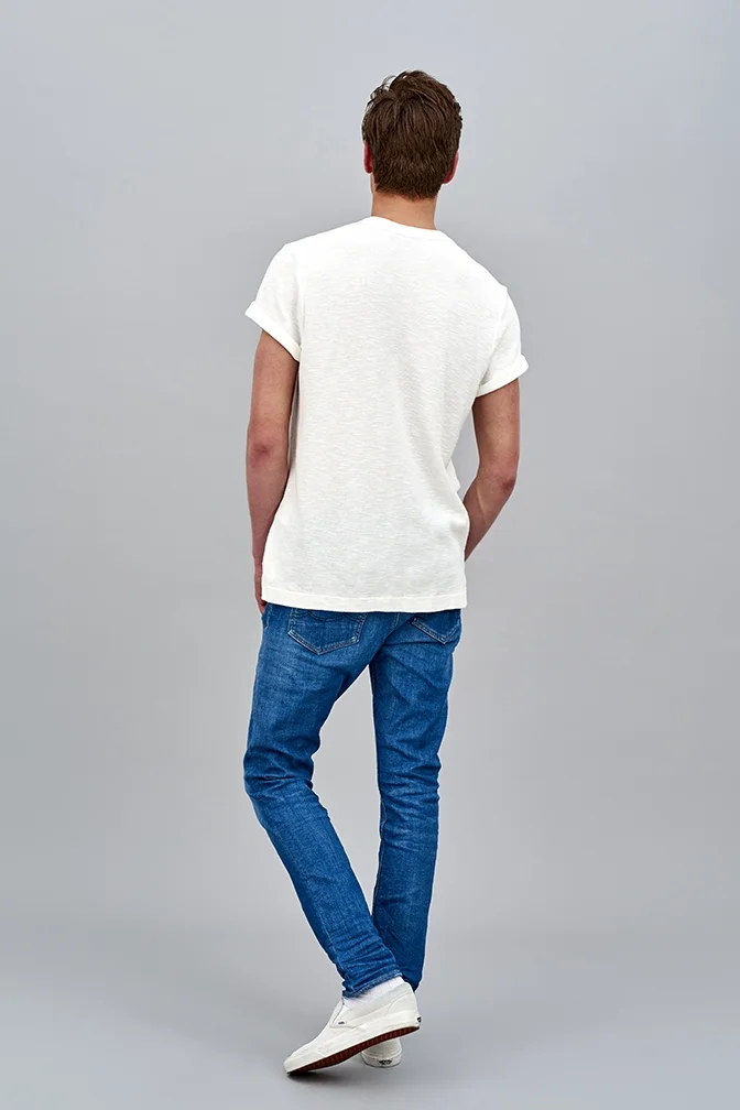 Ryan tshirt Kings of Indigo organic cotton blue carters mens pants jeans denim minimal casual dress up shaping sustainable fashion product photography