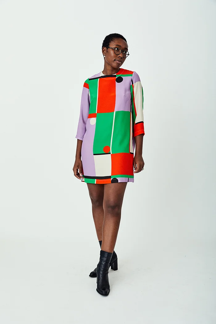 shift dress fall Pink And Yellow Color Block Women's Fall Dresses Casual Loose Flowy Swing Shift Dress