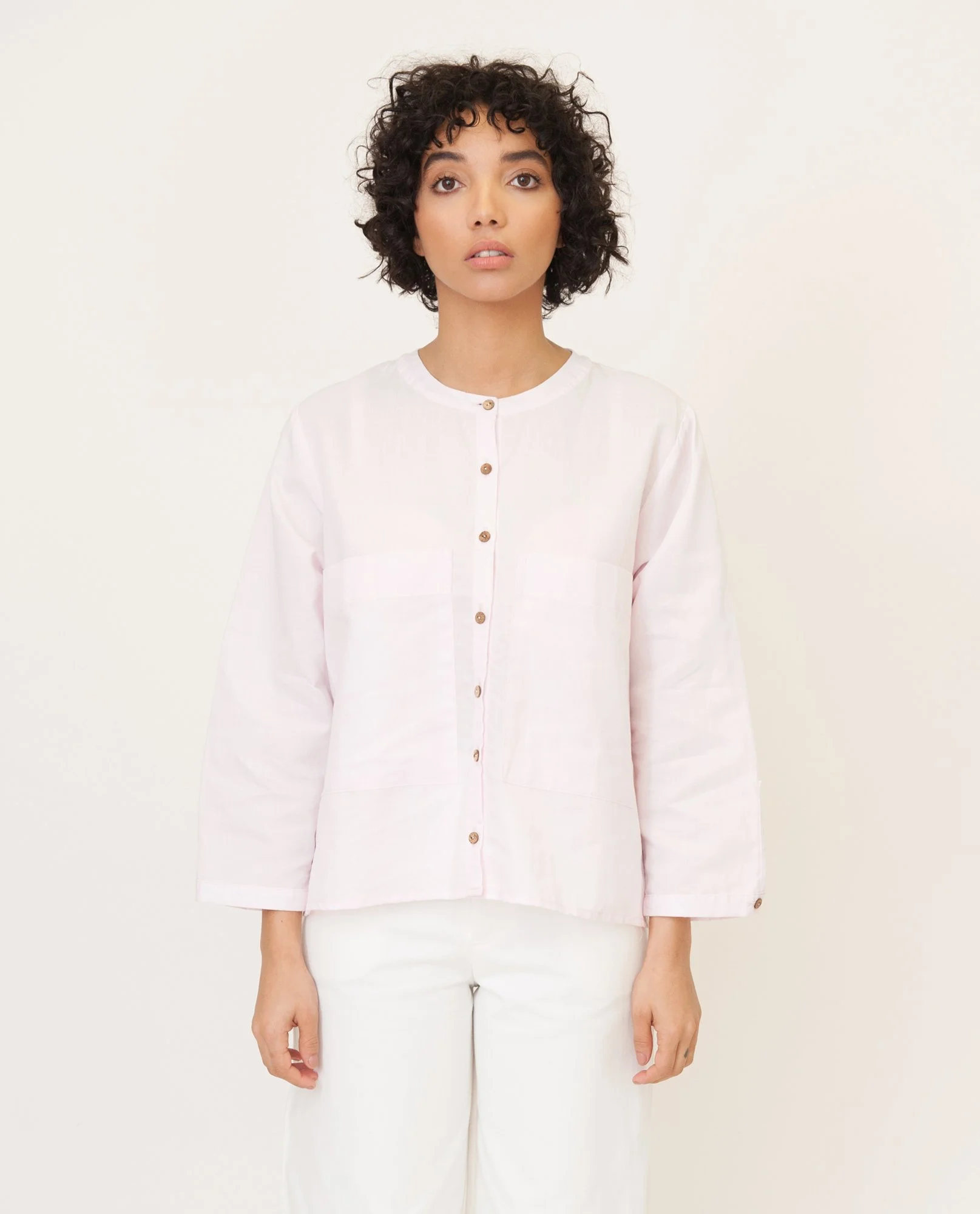 beaumont organic linen light pink top sustainable fashion product photography