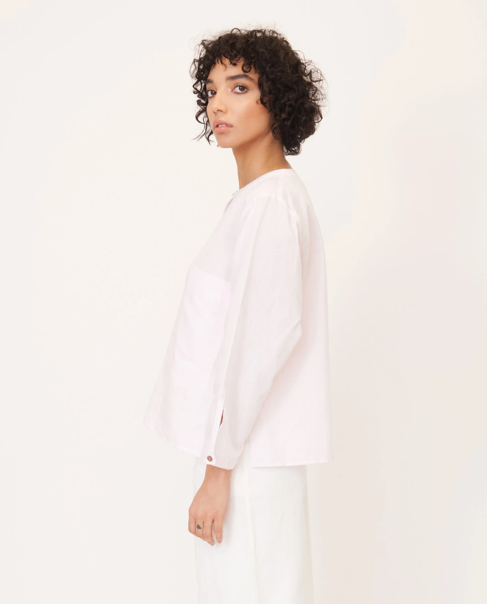 beaumont organic linen light pink top sustainable fashion product photography