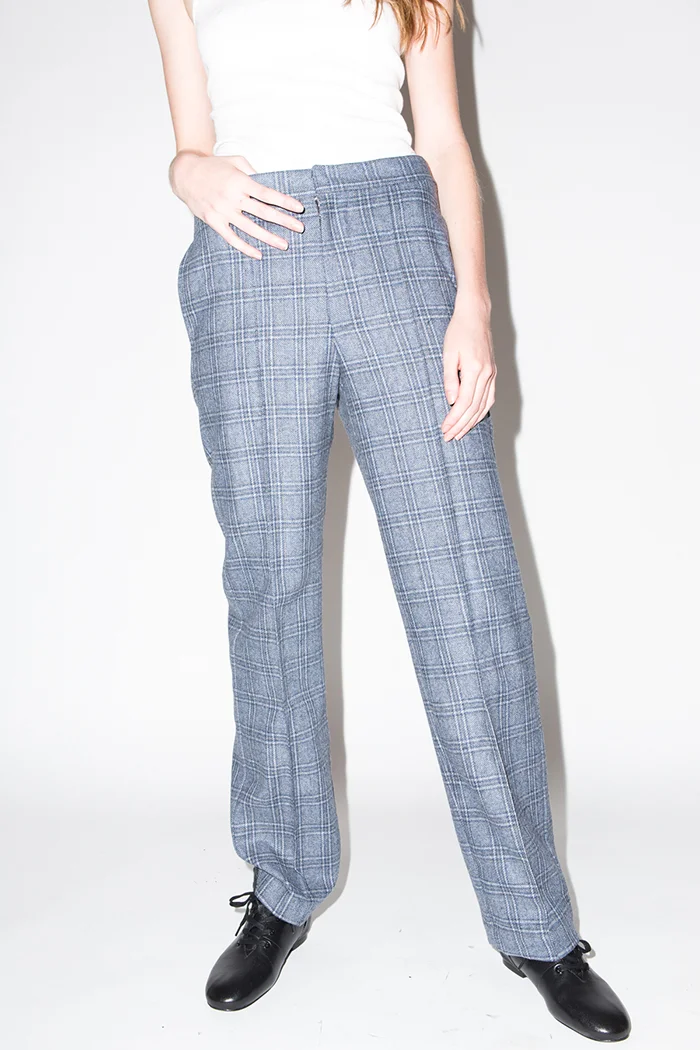 kurt lyle nancy trouser charcoal plaid recycled wool Sustainable Fashion Product Photography