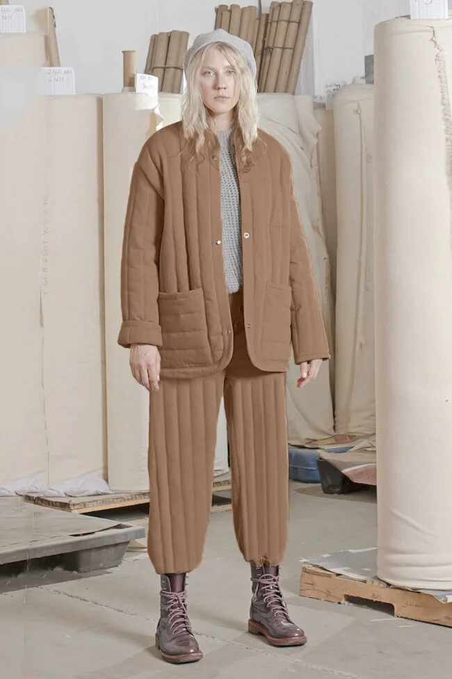 kordal riley sawyer quilted pants coca recycled cotton sustainable fashion product photography