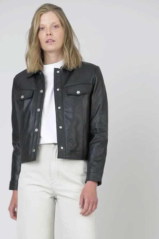 Deadwood Frankie Recycled Leather Jean Jacket White — O O L O O P