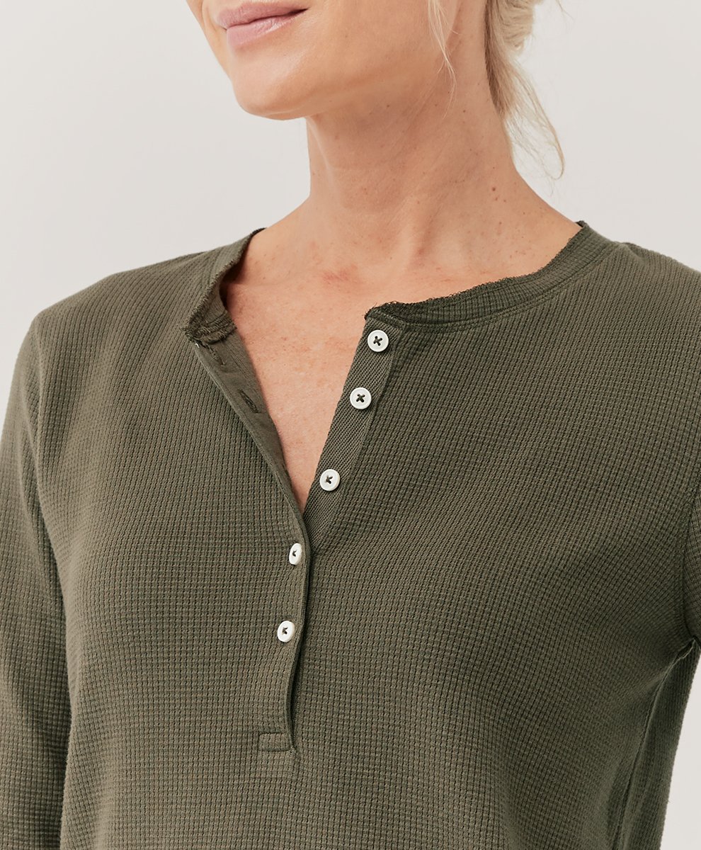 pact apparel waffle henley organic Cotton grape leaf product photography