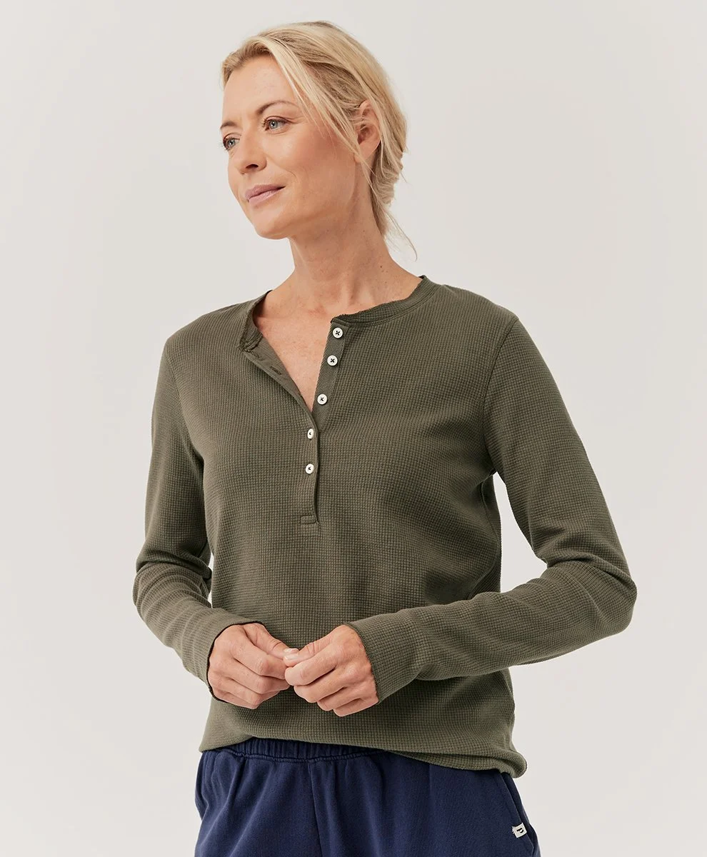 Pact Thermal Waffle Henley Grape Leaf