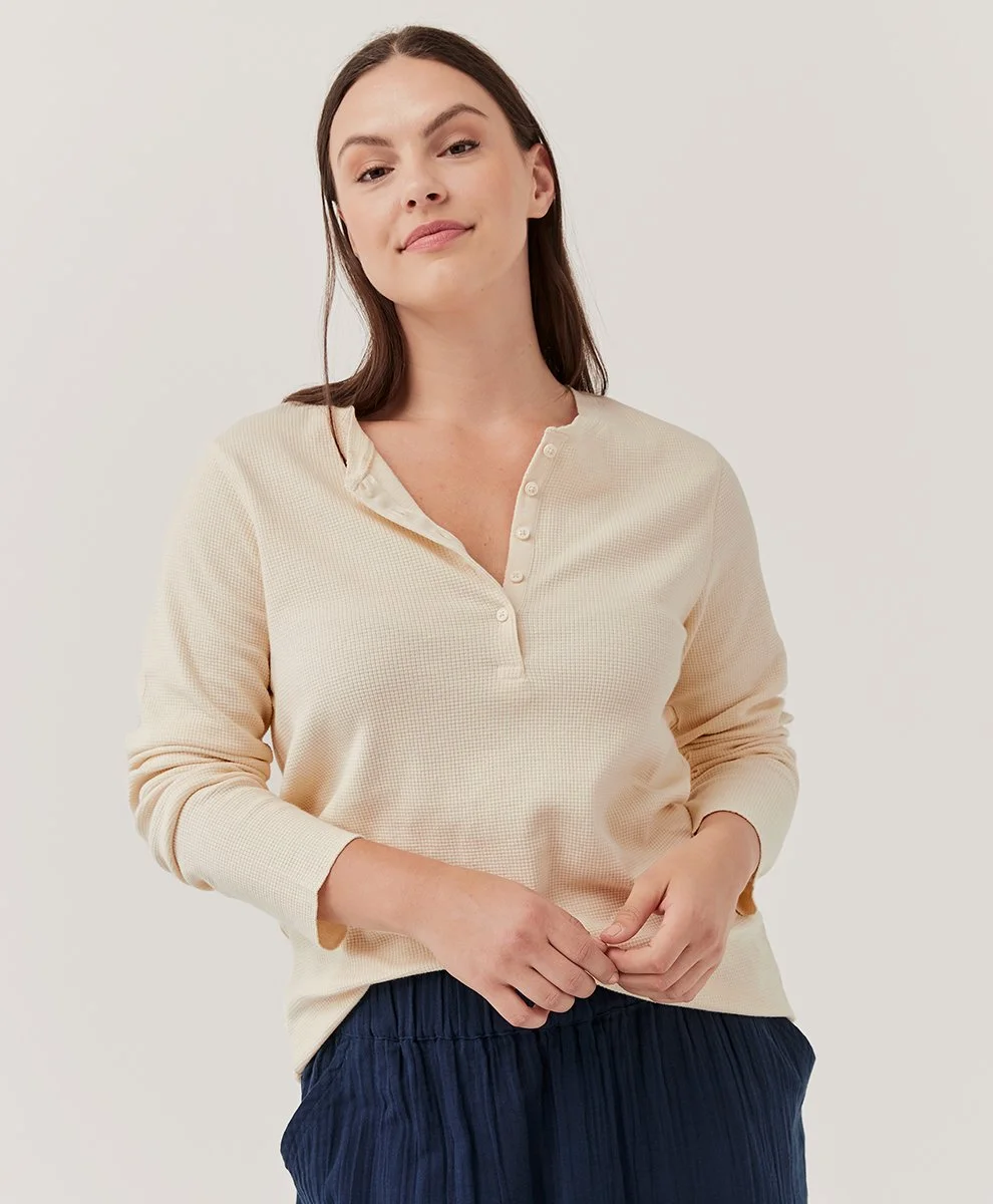 Pact Thermal Waffle Henley Buttercream