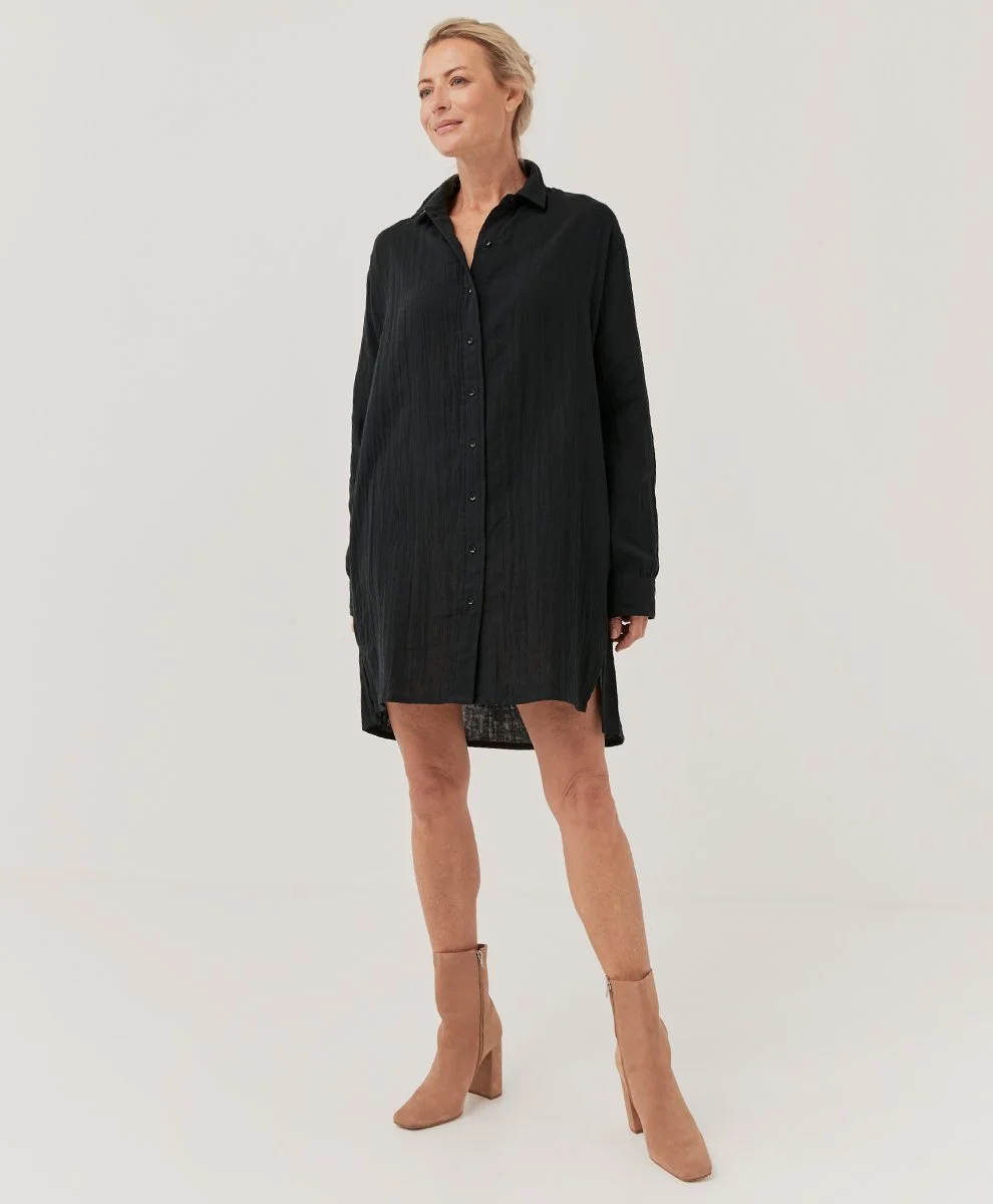 pact black dress Pact Classic Fine Knit Collared Sweater Dress W9X Black $118 MSRP Sz XS