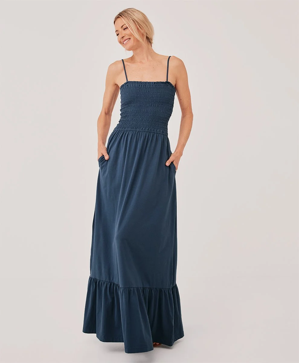 Pact Soire Smocked Maxi Dress French Navy O O L O O P Pact Soire Smocked Maxi Dress French Navy O O L O O P