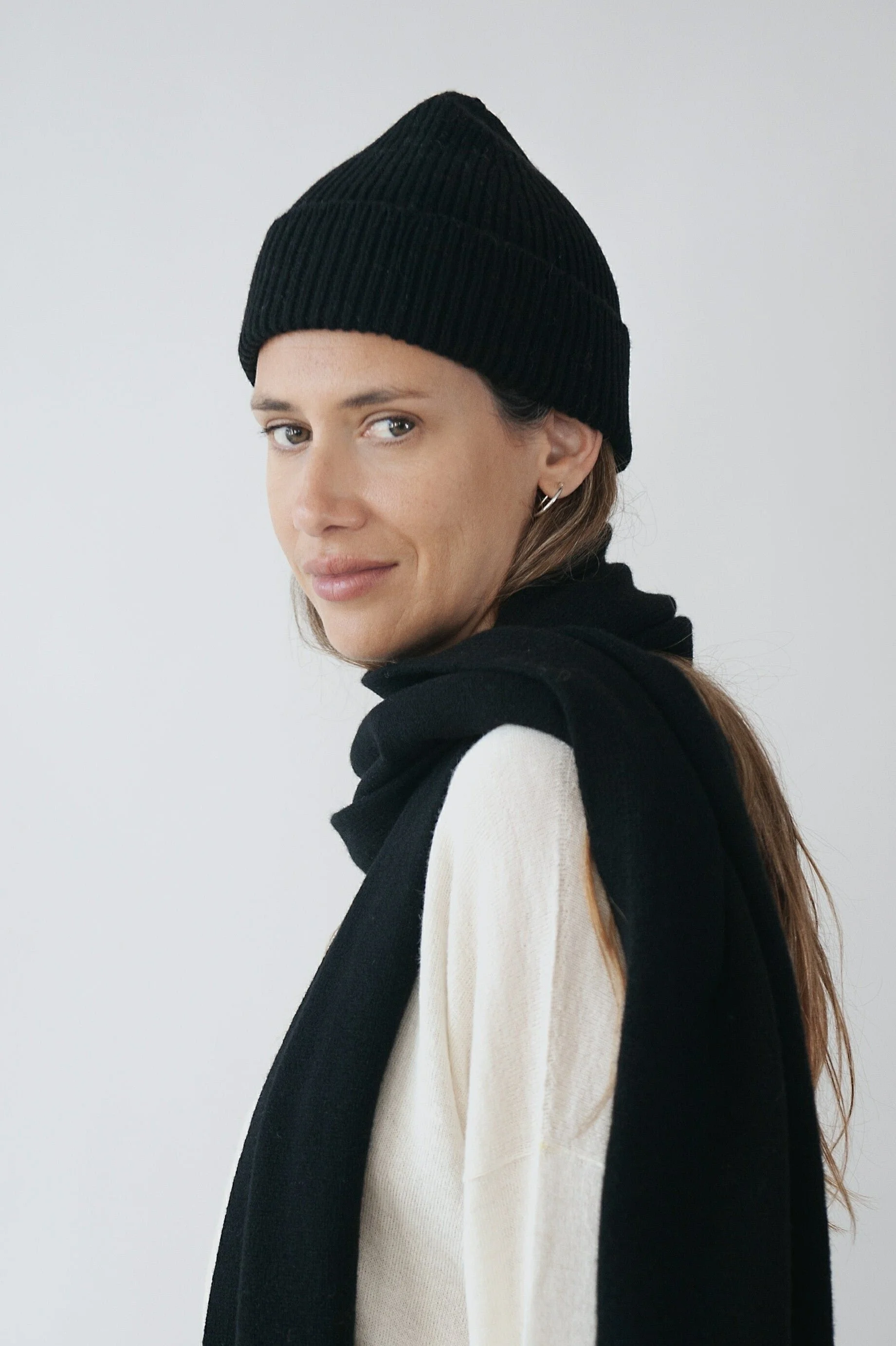 jungle folk ben recycled cashmere black beanie sustainable hat product photography