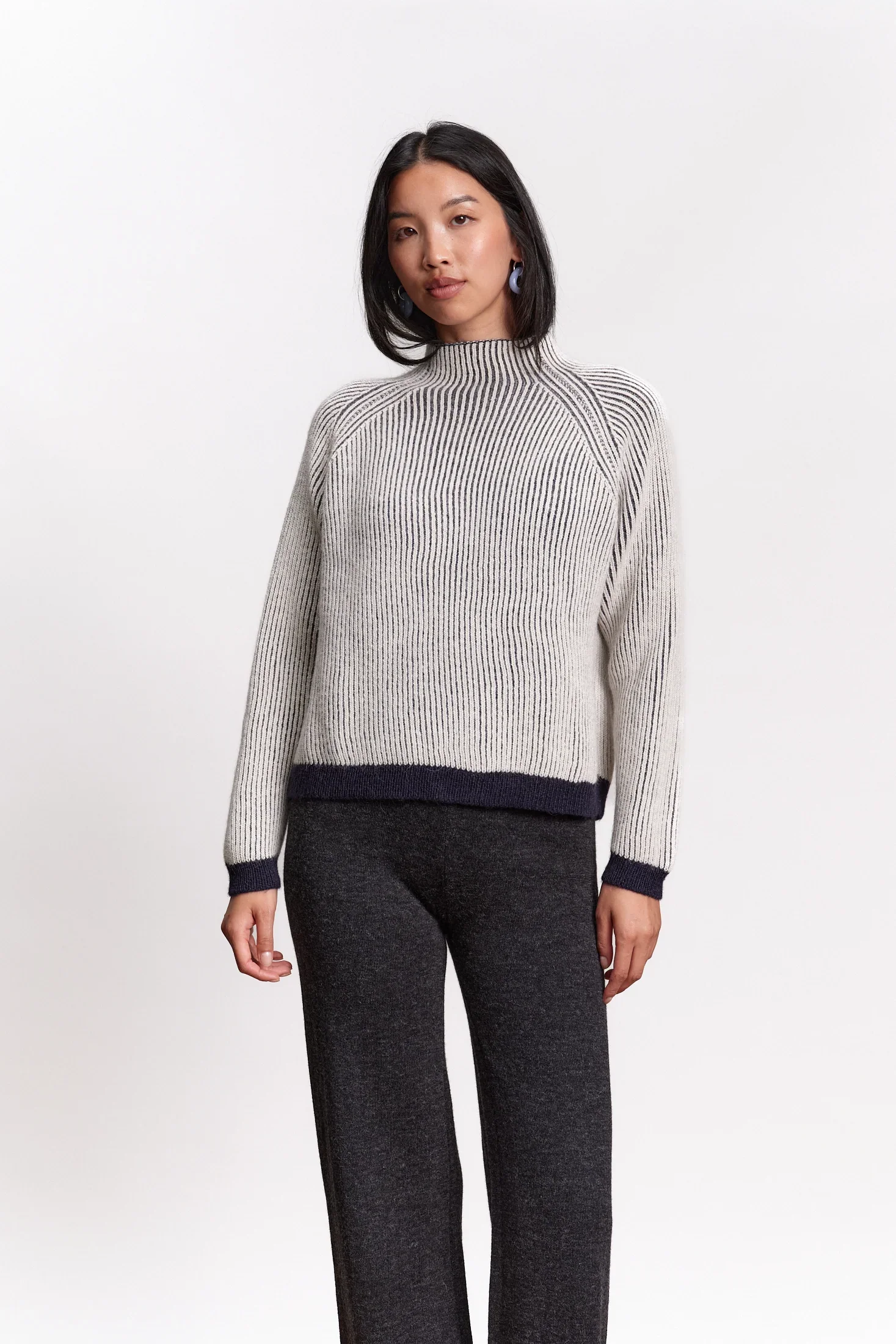 Jungle Folk Baby Alpaca Brooke Sweater navy ecru product photography