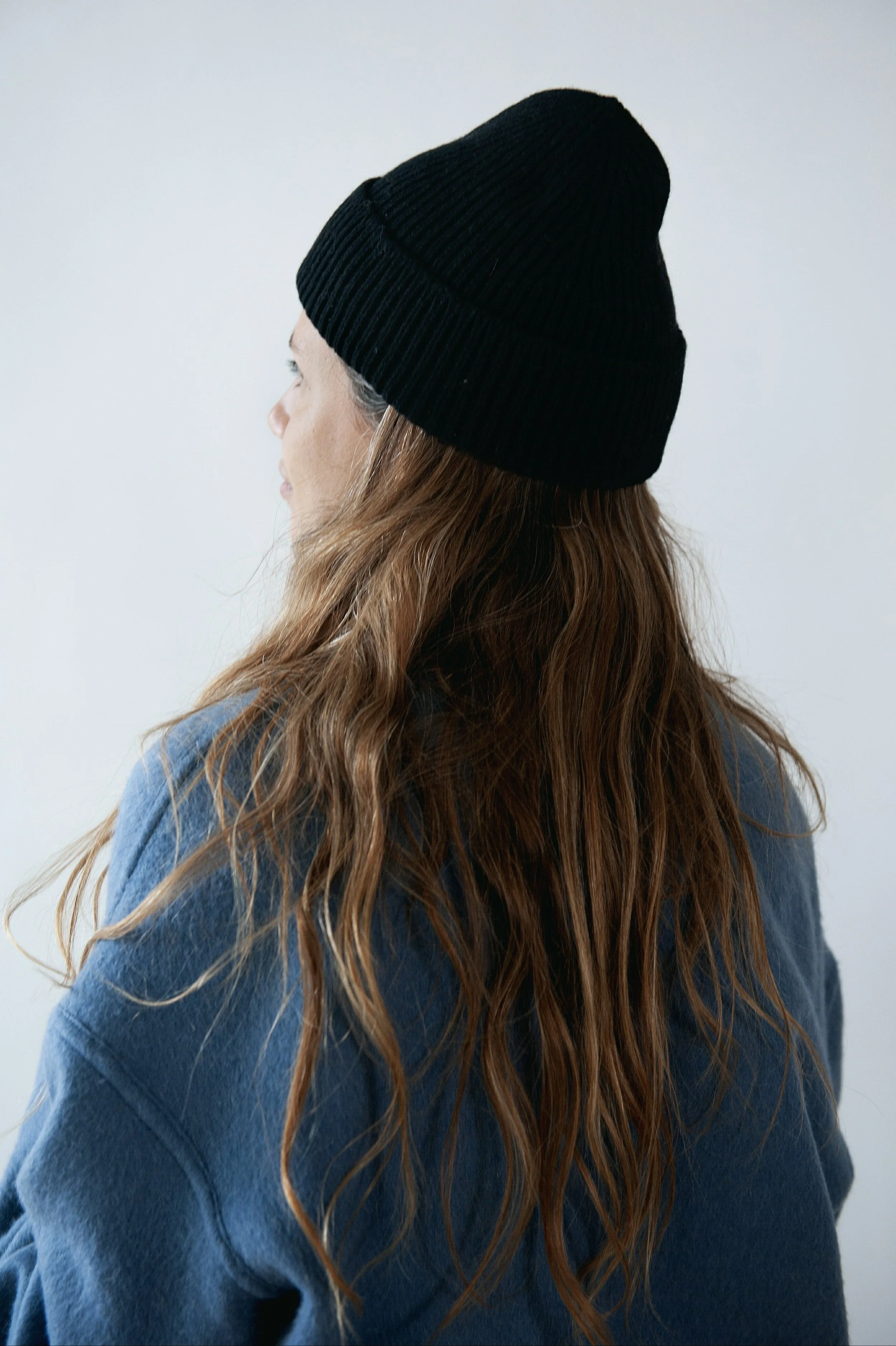 jungle folk ben recycled cashmere black beanie sustainable hat product photography