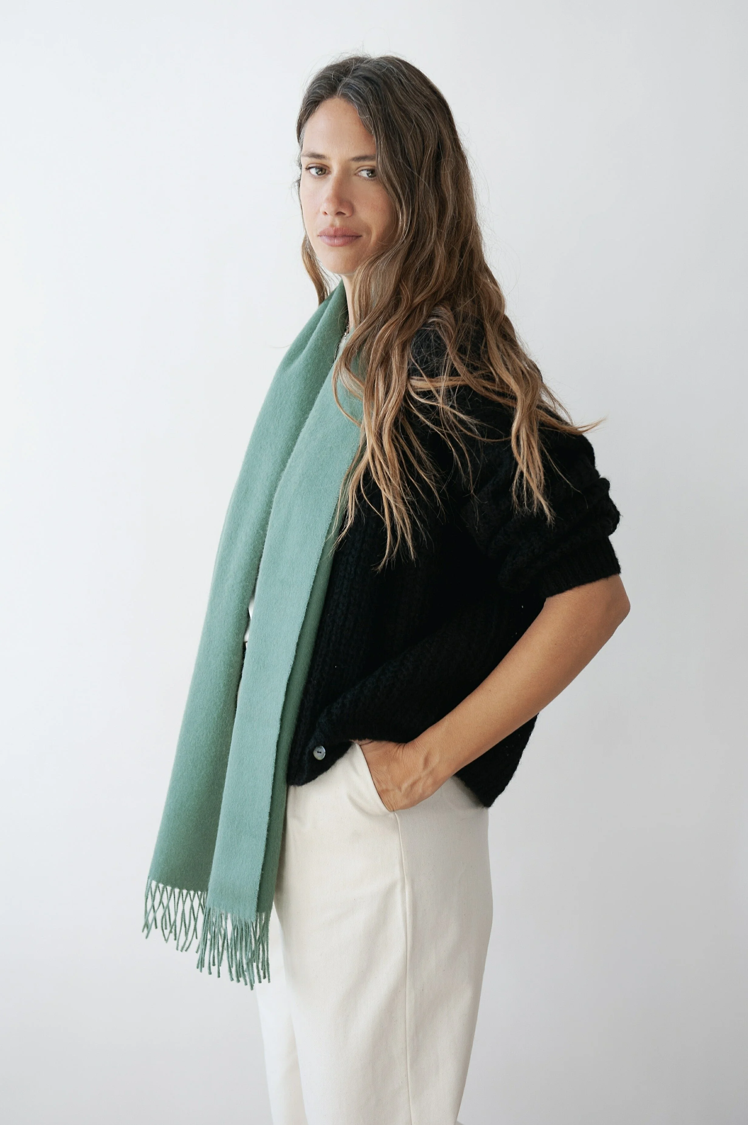 Baby Alpaca callao Scarf stone green Jungle Folk product photography
