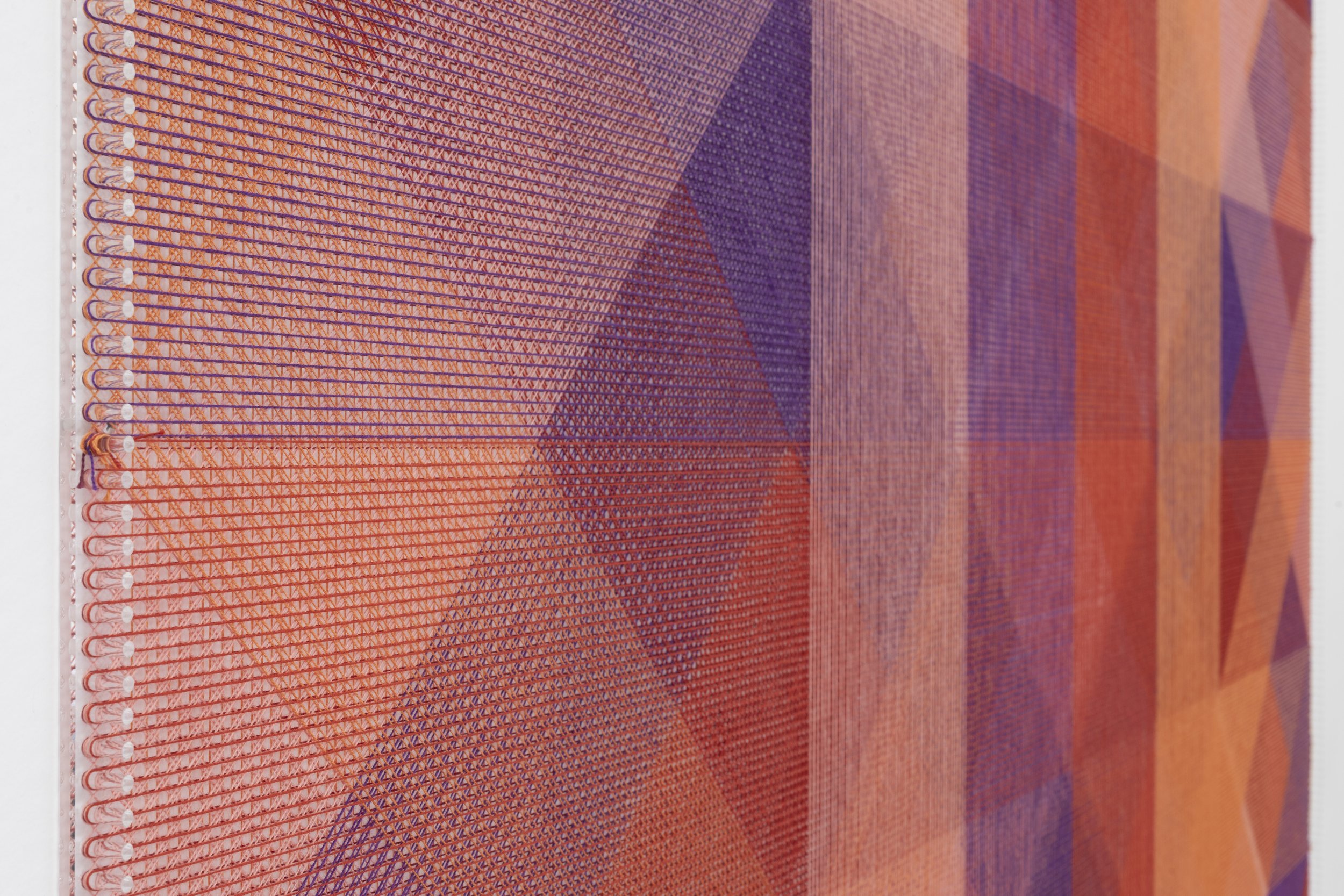 Autumn 2024, 2024 (detail). Cotton thread and custom acrylic frames. 150 × 200cm. Seasonal installation 2, Between Lines, Sydney.